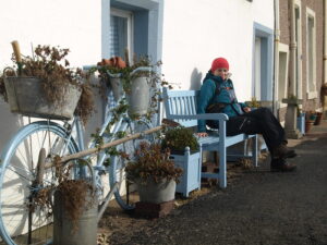 Walker enjoying the sun on Fife Coast Path Scotland
