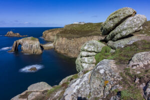 Land's End's dramatic cliffs taken from the South West Coast Path, Cornwall